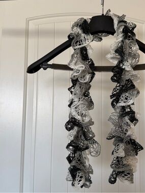 Gothic Luxe Ruffle Scarf Black, Gray & White Ruffled Knit Scarf Fairycore Y2K